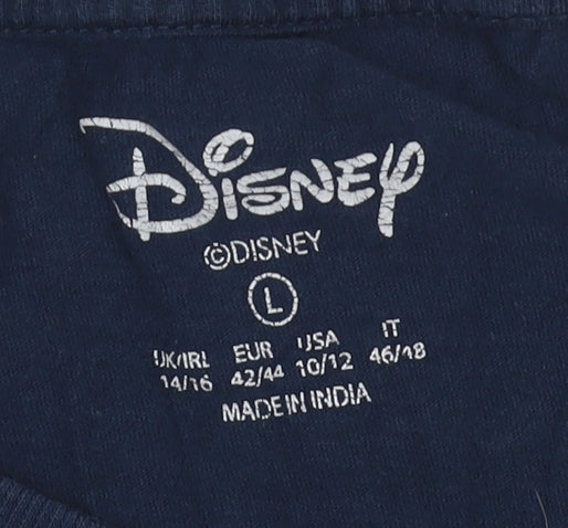 Womens UK Size L Disney Blue Basic T-Shirt