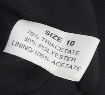 Brand and care label for Linea Women's Black Mid-Length Coat, size 10, Button Accent