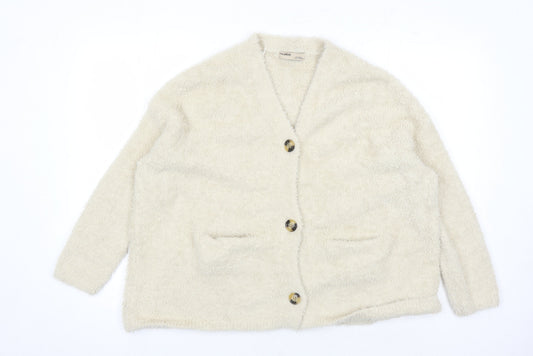 Womens UK Size S Pull & Bear Beige Cardigan Jumper