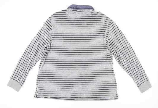 Marks and Spencer Men's Grey Striped Polo 2XL