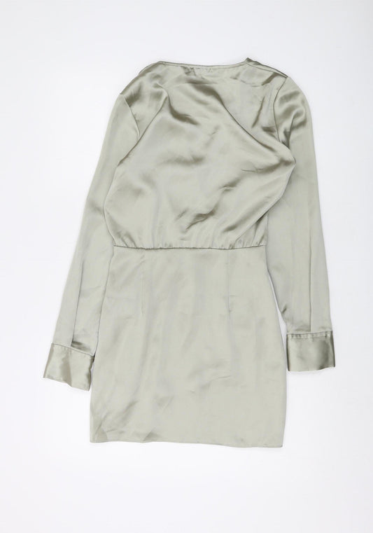 Zara Women's Grey Satin Wrap Mini Dress XS
