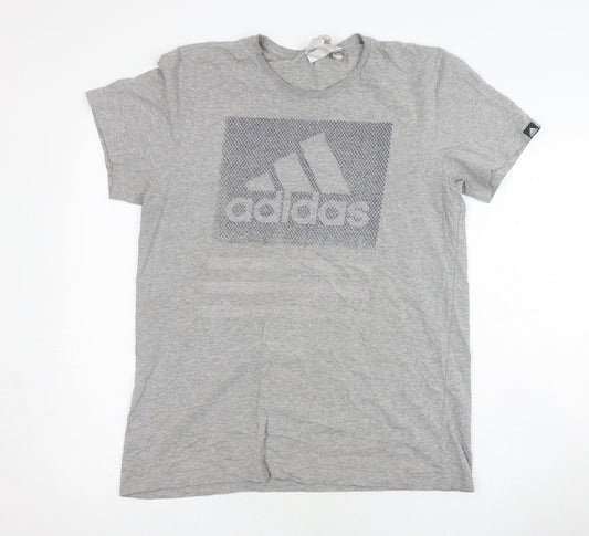 Additional front view of Adidas Men's Grey Graphic Logo T-Shirt Medium