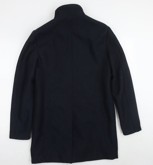 Zara Man Men's Black Wool Overcoat in M, Stand-Up Collar