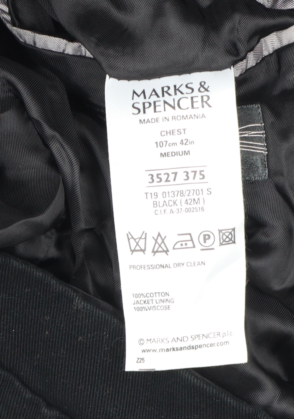 Mens UK Size 42 Marks and Spencer Regular Black Suit Jacket