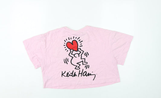 Unisex Adults UK Size M Keith Haring Pink Cropped T-Shirt