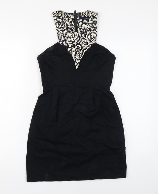 Additional front view of French Connection Women's Black Floral Short Sheath Dress