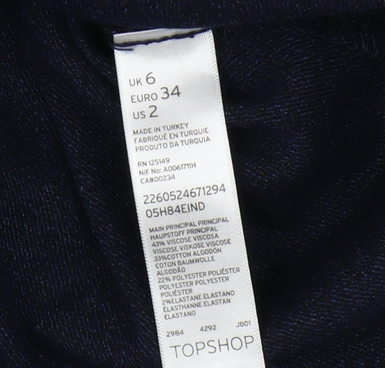 Womens UK Size 6 Topshop Blue T-Shirt