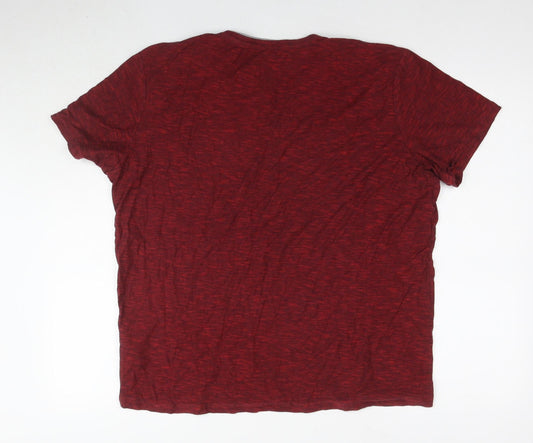 Tom Tailor Men's XL Red Henley T-Shirt, Cotton, Short Sleeve