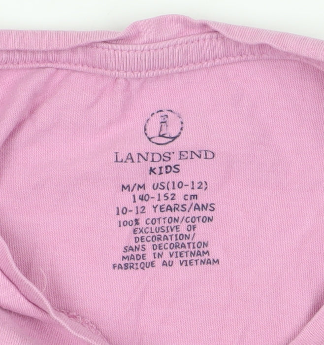 Lands' End Girls Pink Graphic T-Shirt, Summer Casual Wear