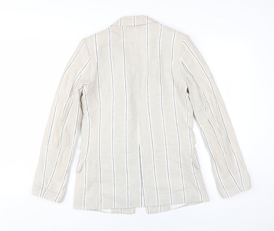 H&M Women's Beige Striped Blazer Regular Fit