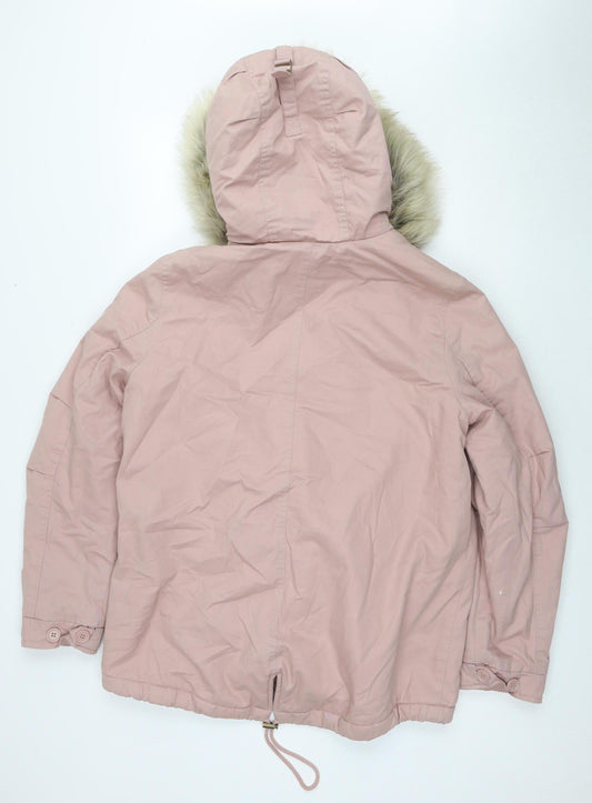 Marks & Spencer Women's Pink Faux Fur Trim Parka Size 12