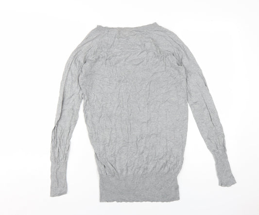 Zara Unisex Grey V-Neck Silk Cotton Pullover Jumper L