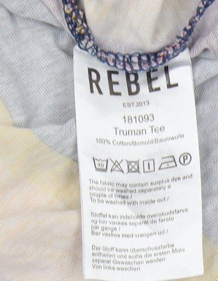 Brand and care label for Rebel Men's Multicoloured Striped T-Shirt S