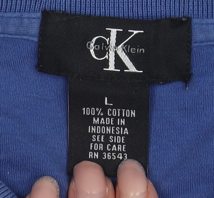 Calvin Klein Men's Blue Polo Shirt - L, Casual Cotton