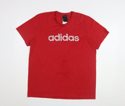 Additional front view of Adidas Men's Red Crew Neck Logo T-Shirt, size L