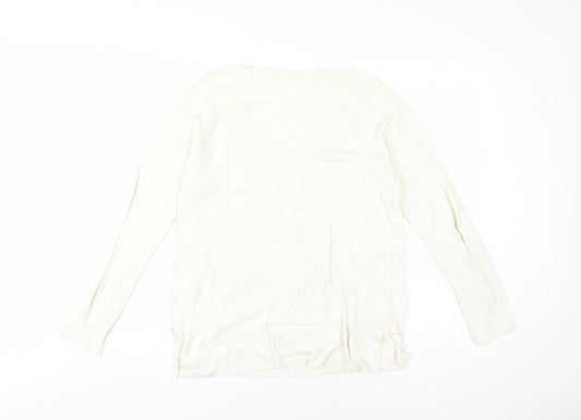 GAP Women's White V-Neck Pullover Jumper, L