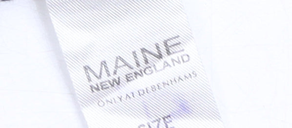 Brand and care label for Maine New England Women Beige Striped T-Shirt, size 8, Casual