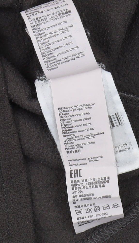 Brand and care label for Decathlon unisex black pullover fleece sweatshirt, size 10