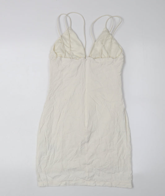 H&M Women's Ivory Slip Dress, Size S, Strappy, V-Neck