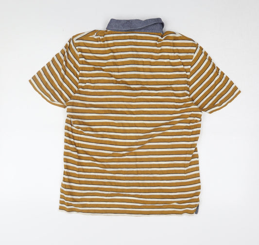 Marks and Spencer Men's Brown Striped Polo Shirt S