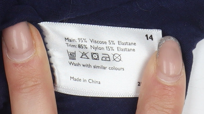 John Lewis Blue Long Sleeve Blouse Women Size 14 Crochet V-Neck