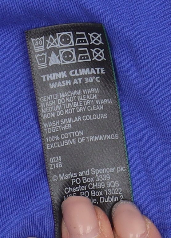 Marks and Spencer Women's Blue Cotton V-Neck T-Shirt Size 10