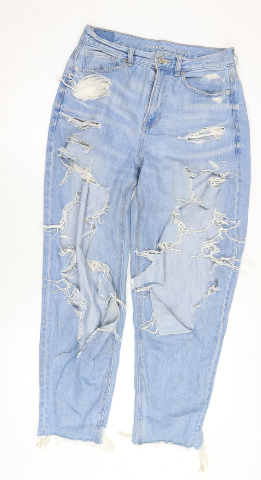 Additional front view of American Eagle unisex blue distressed jeans, size 10