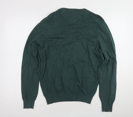Massimo Dutti Men's Green V-Neck Pullover Jumper