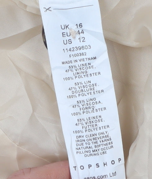 Topshop Beige Women's Blazer - Size 16, Cropped, Linen Blend