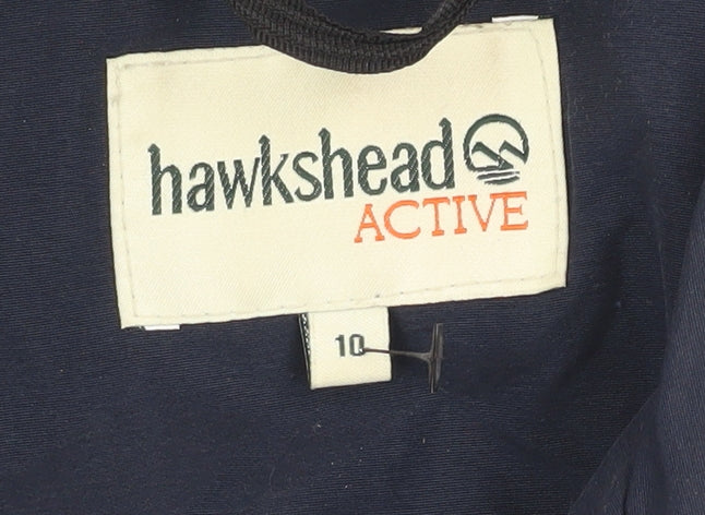 Brand and care label for Hawkshead Blue unisex windbreaker jacket, size 10