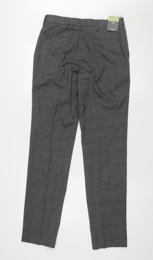 Marks and Spencer Men's Grey Slim Fit Check Trousers