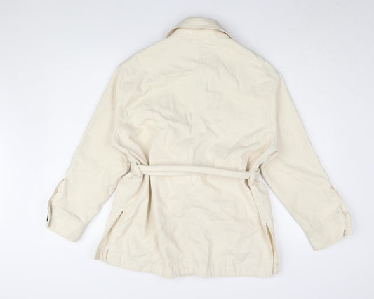 H&M Women's Ivory Cotton Belted Jacket - Size S