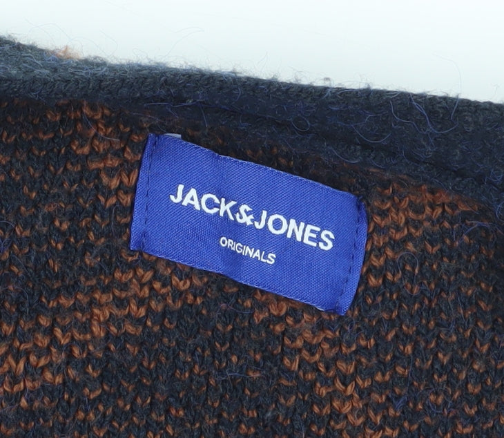 Jack & Jones Men's Brown Geometric M Cardigan