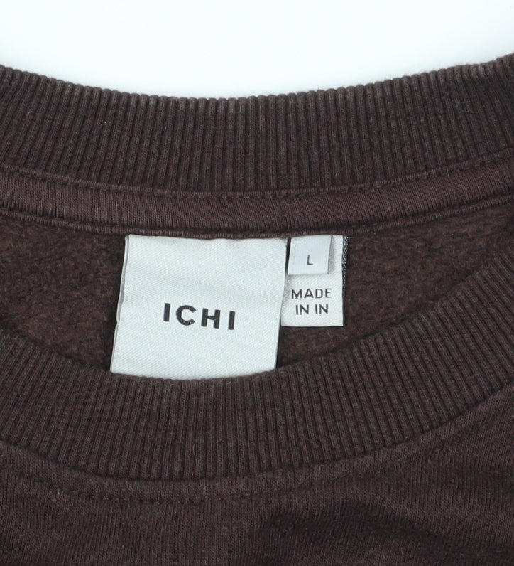 ICHI Women's Brown Ruffle Pullover Sweatshirt, Size L