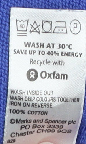 Marks & Spencer Men's Blue Cotton V-Neck Pullover Jumper L