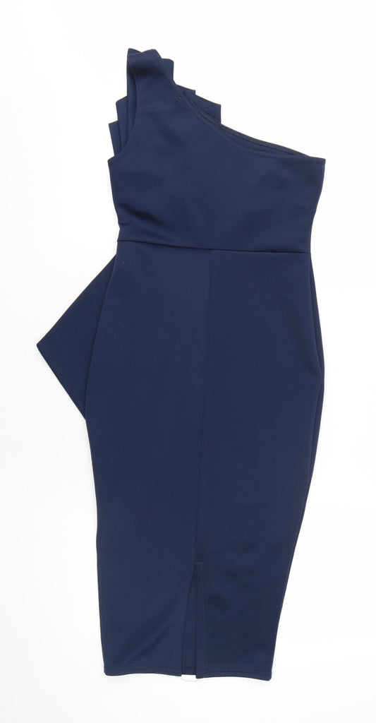 Boohoo Women's Blue One Shoulder Bodycon Dress 8