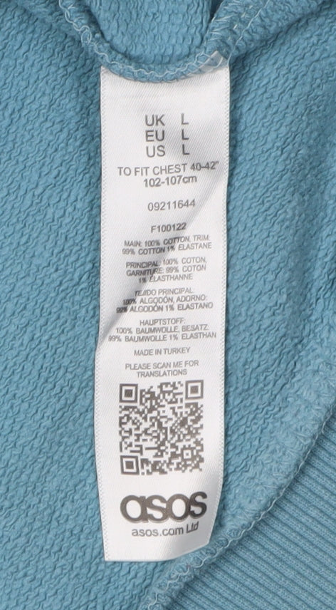 Mens UK Size L ASOS Blue Pullover Hoodie