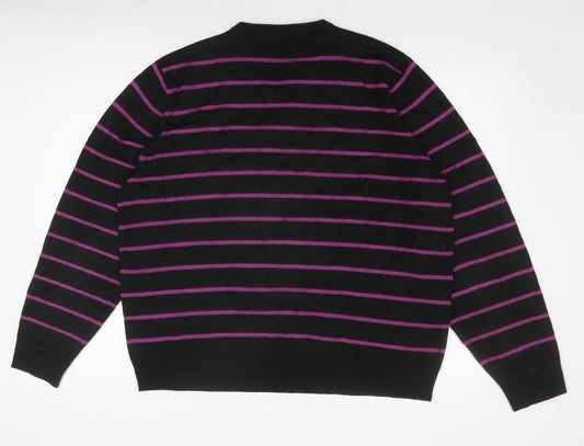 Marks and Spencer Men's XL Black Striped V-Neck Jumper