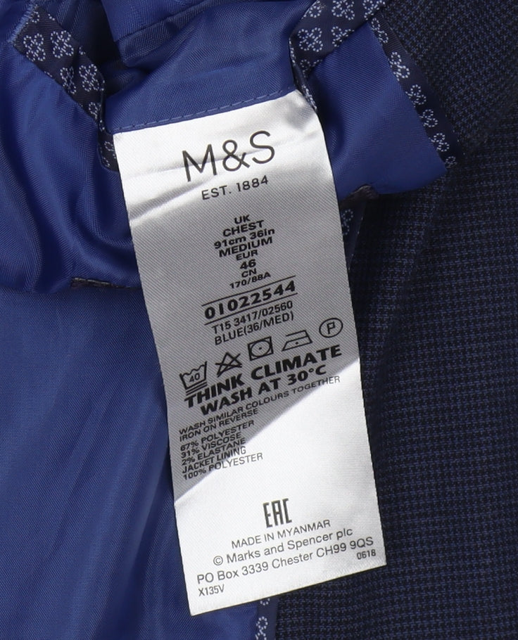 Mens UK Size 36 Marks and Spencer Regular Blue Suit Jacket