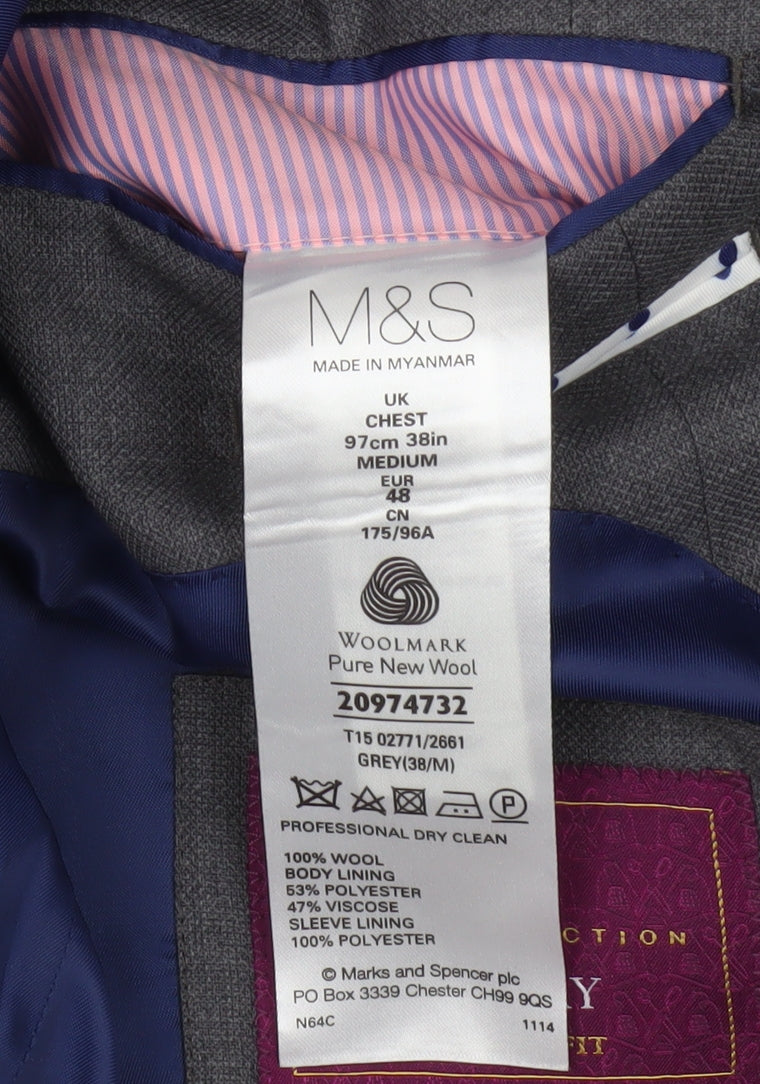 Mens UK Size 38 Marks and Spencer Regular Grey Suit Jacket