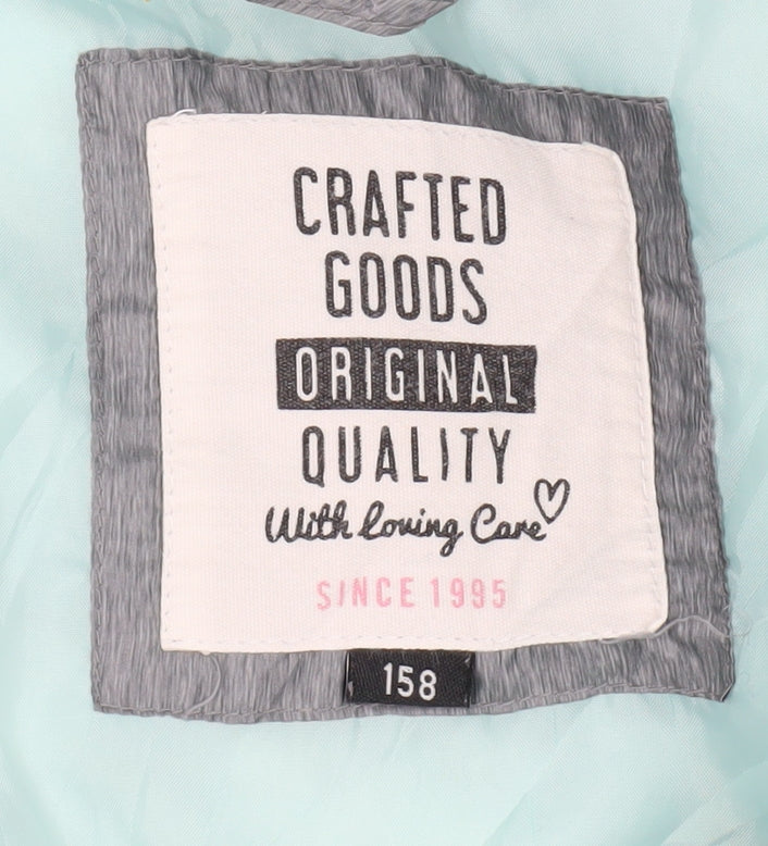 Brand and care label for C&A girls’ grey hooded puffer jacket 14 years