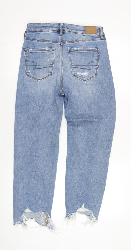 American Eagle Women’s Blue Straight Jeans, Distressed Look