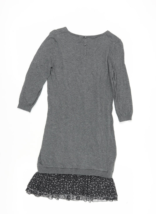 Next Grey Shift Dress Women Size 8 Polka Dot Hem
