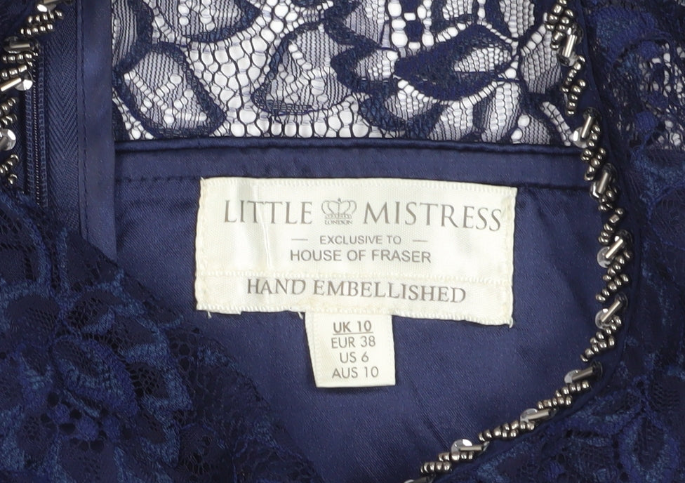 Little Mistress Women's Blue Lace A-Line Dress, Size 10