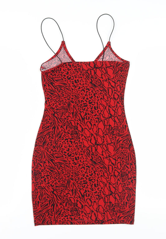 H&M Women's Red Animal Print Slip Dress, XS