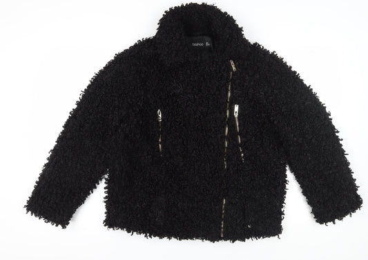 Womens UK Size 10 Boohoo Black Biker Coat