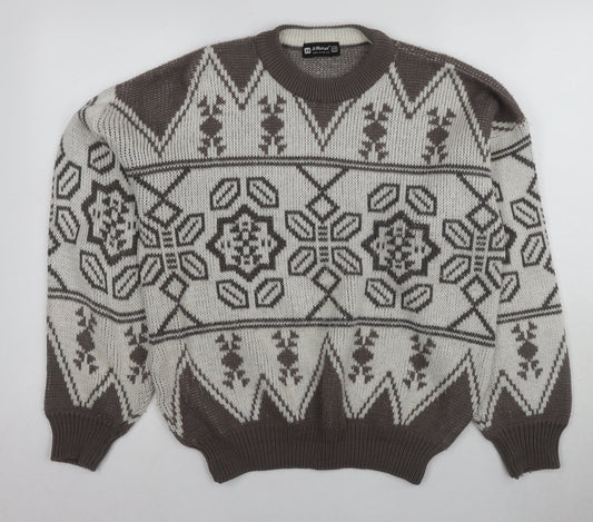 Marks and Spencer Men's Brown Ivory Graphic Pullover Jumper M
