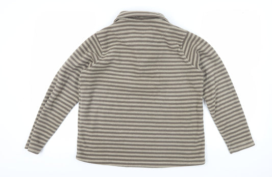 Cotton Traders Women's Beige Striped Fleece Pullover