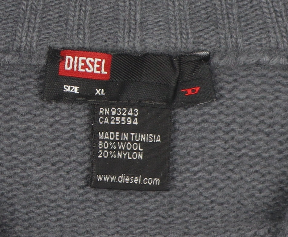 Diesel Men's Grey Full Zip High Neck Jumper XL