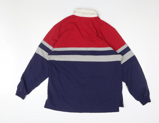 Lands' End Men's Red & Blue Colourblock Polo M